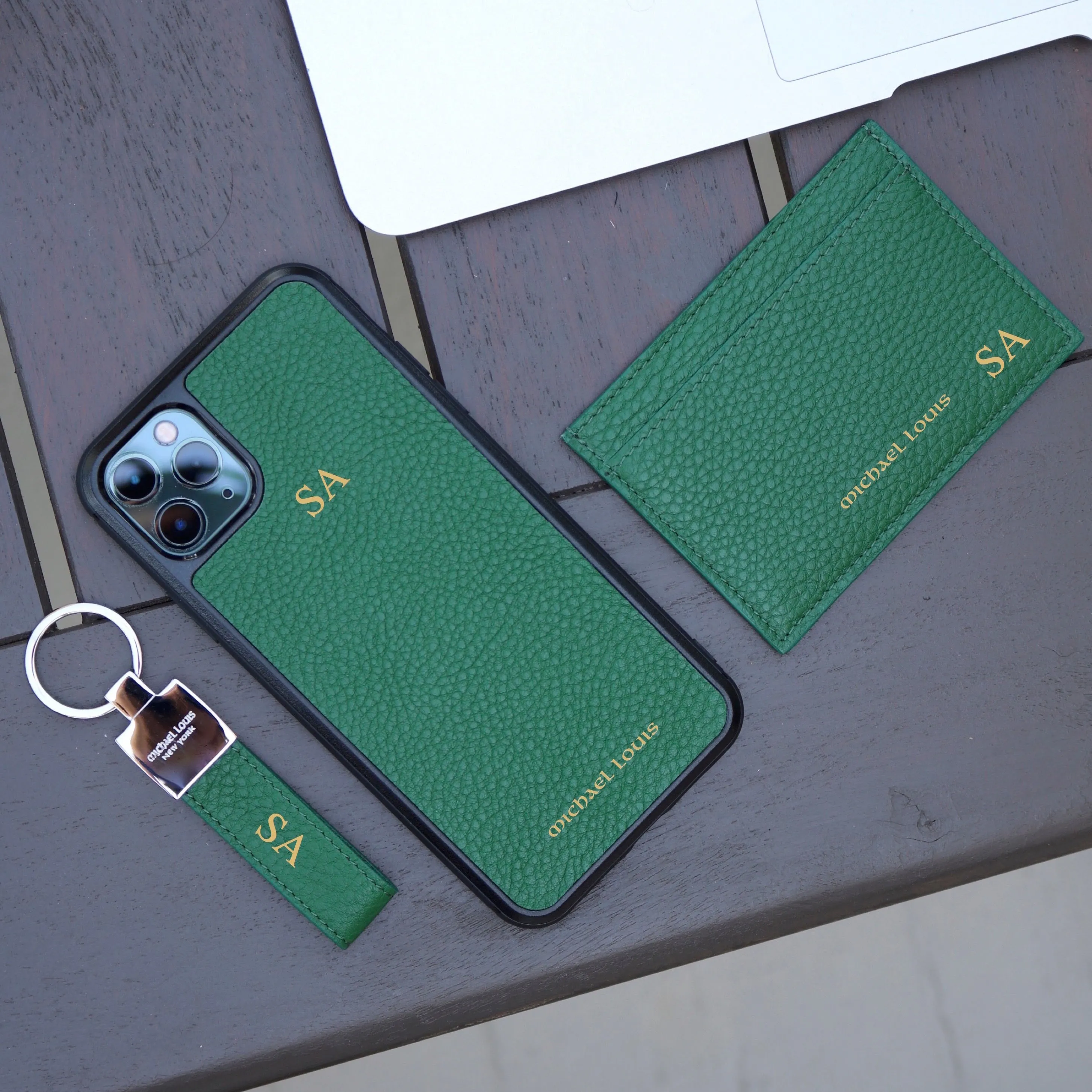 Green Pebbled Leather Classic Card Holder