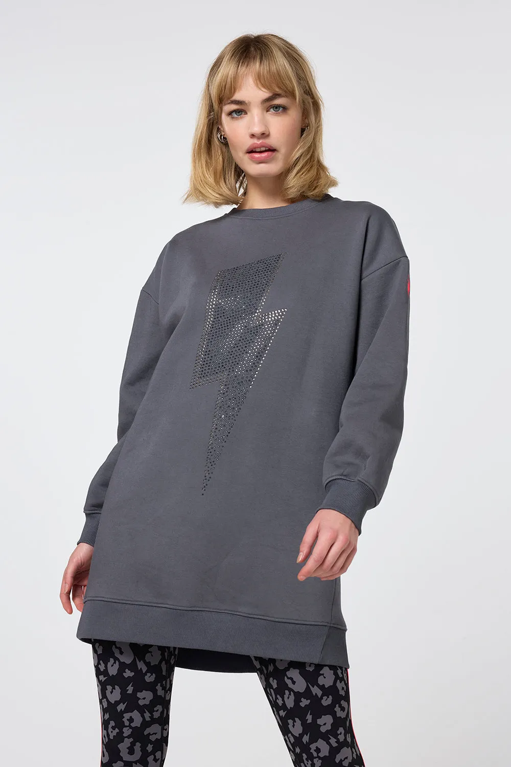 Grey with Studded Lightning Bolt Oversized Tunic