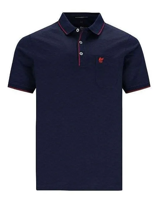 Hajo Mercerized Cotton Red Trim Polo Navy