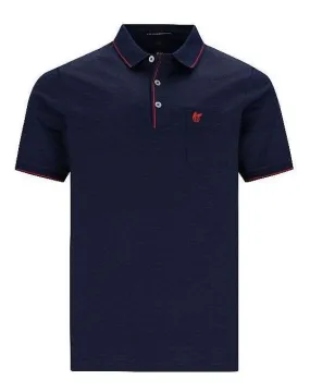 Hajo Mercerized Cotton Red Trim Polo Navy