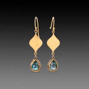 Hammered Gold and Blue Topaz Earrings