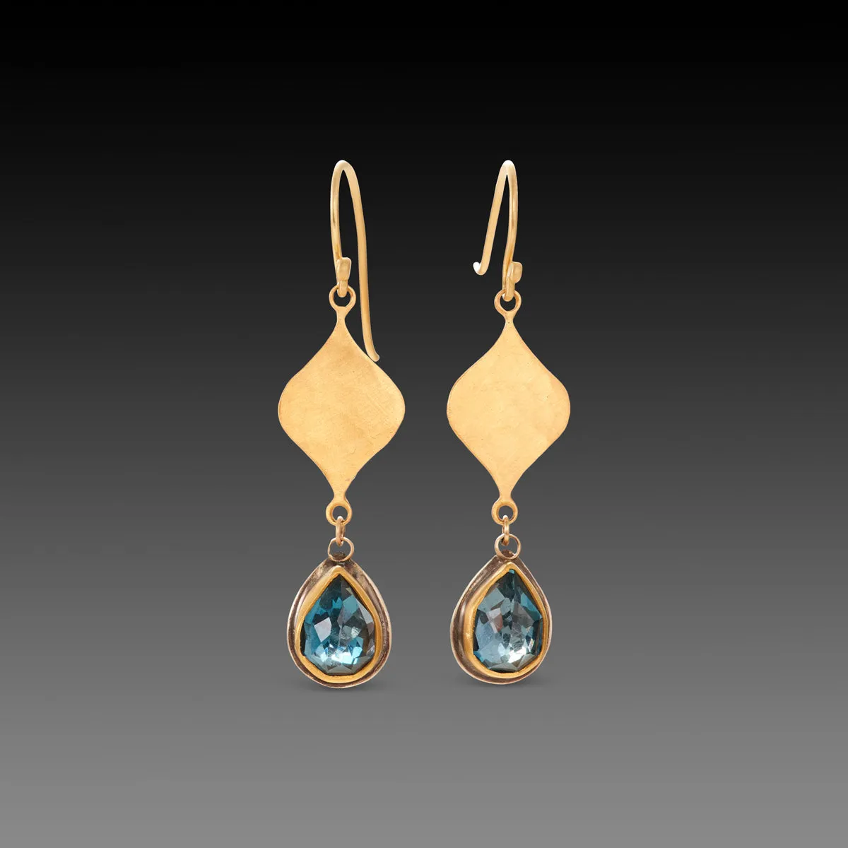 Hammered Gold and Blue Topaz Earrings