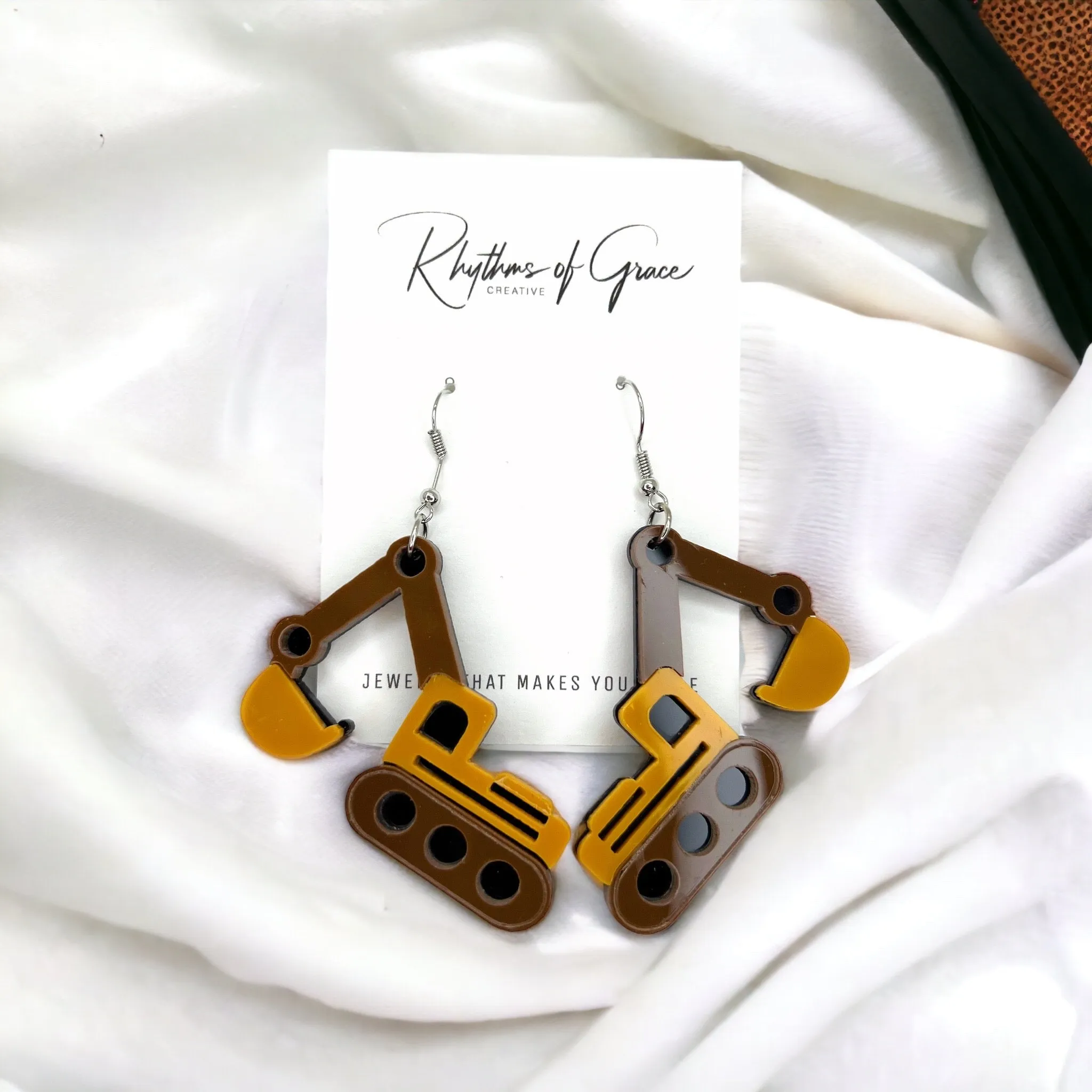 Heavy Equipment Earrings - Bulldozer Earrings, Construction Earrings, Backhoe, Truck Earrings