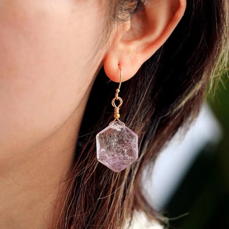 Hexa Soft Purple Amethyst Drop Earrings