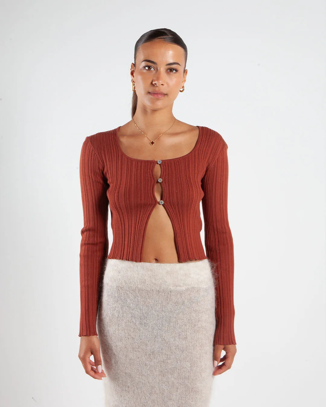 Holzweiler Uneven Rib Knit Cardigan Dark Orange