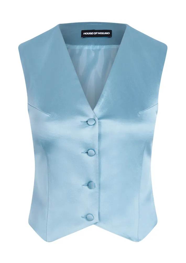 House of Holland Blue Satin Tailored Waistcoat