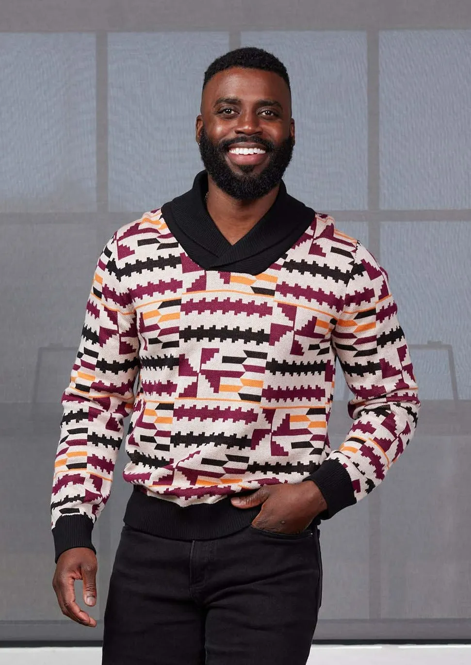 Iferan Men's African Print Sweater (Peach Kente) - Clearance