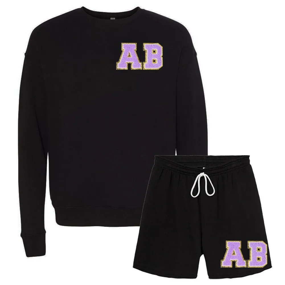 Initialed Letter Patch Bella   Canvas Shorts Set