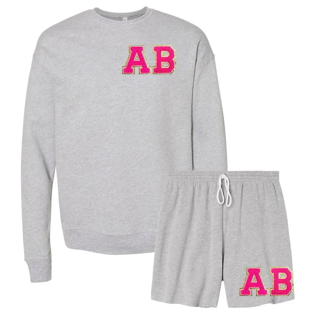 Initialed Letter Patch Bella   Canvas Shorts Set