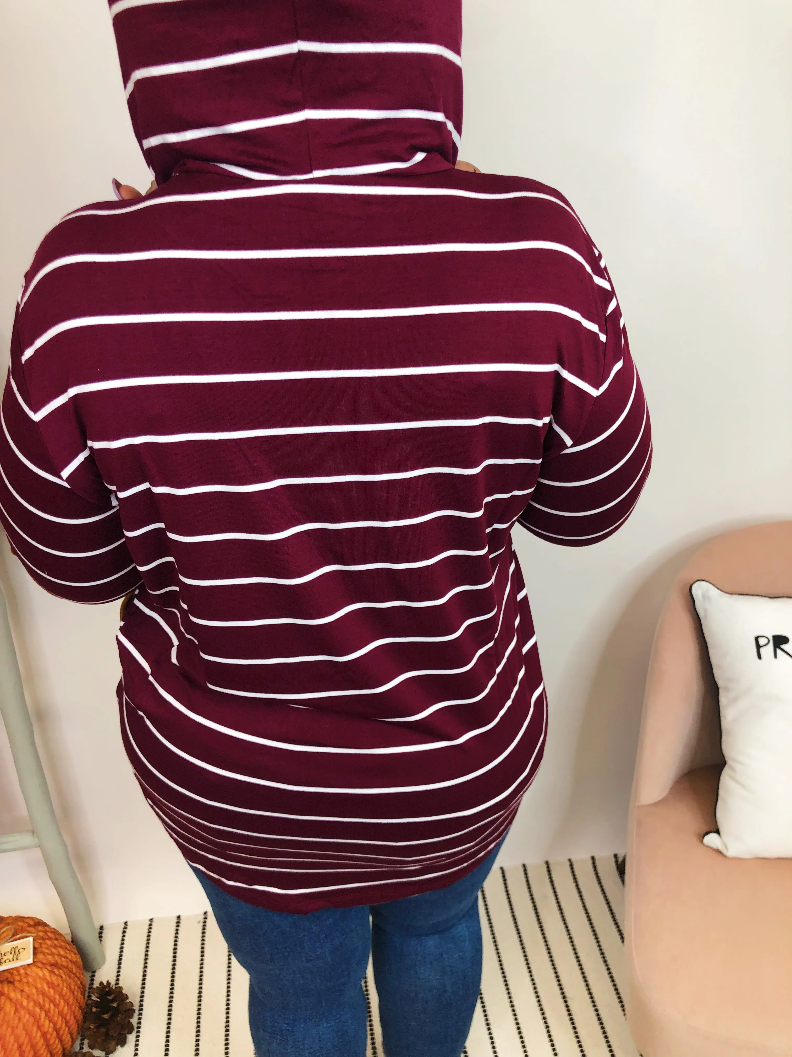 #K875 Stripe It Up Hoodie with Elbow Patches (WINE)