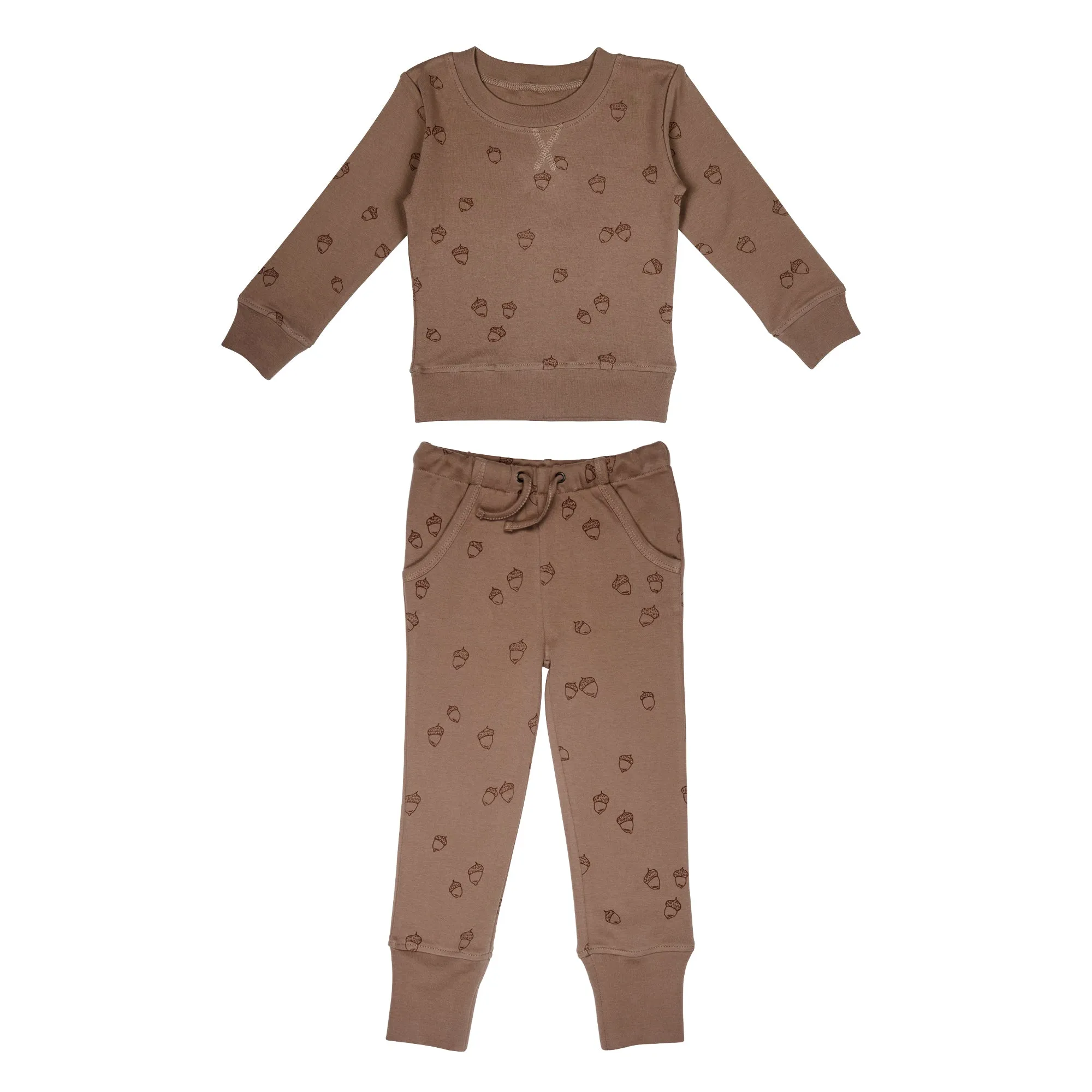 Kids' Printed Sweatshirt and Joggers Set in Latte Acorn