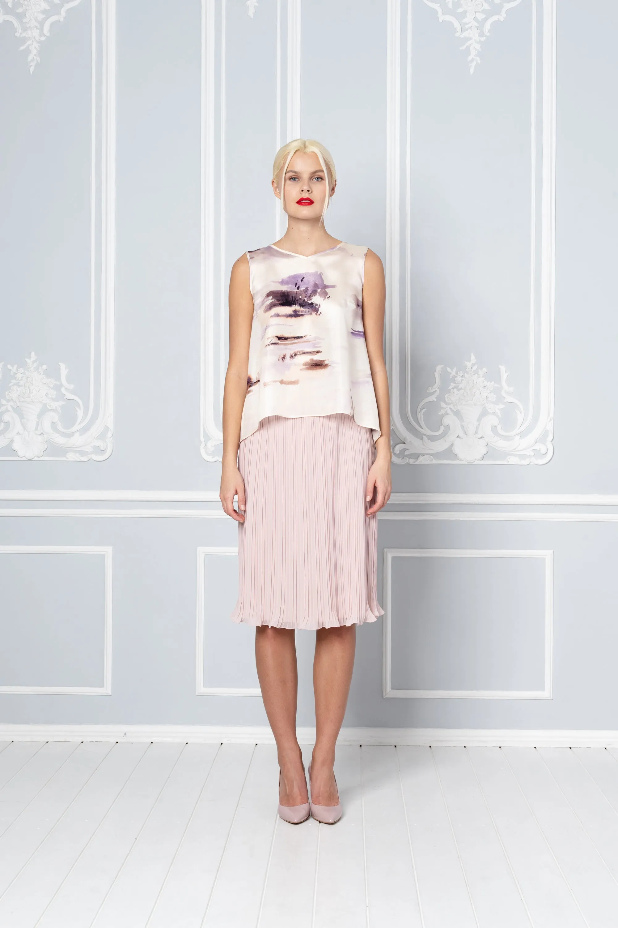 LANTANA NUDE PINK PLISSÉ PENCIL SKIRT