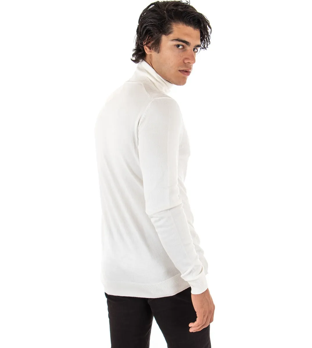 Maglioncino Uomo Maglia Collo Alto Tinta Unita Bianco Dolcevita Microfantasia GIOSAL-M2124A