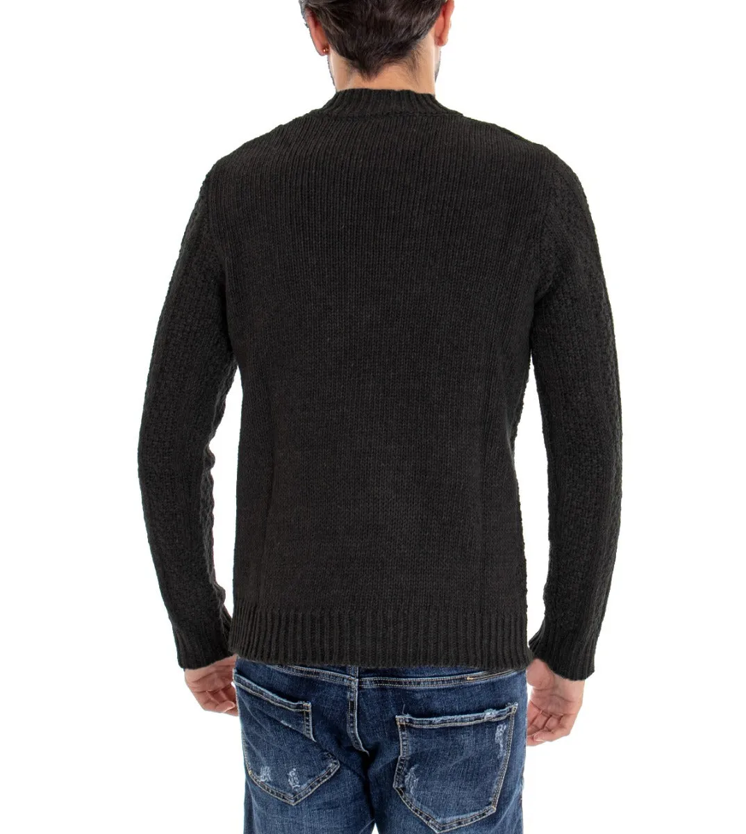 Maglioncino Uomo Maglia Girocollo Pullover Maglione Nero Trecce GIOSAL-M1867A