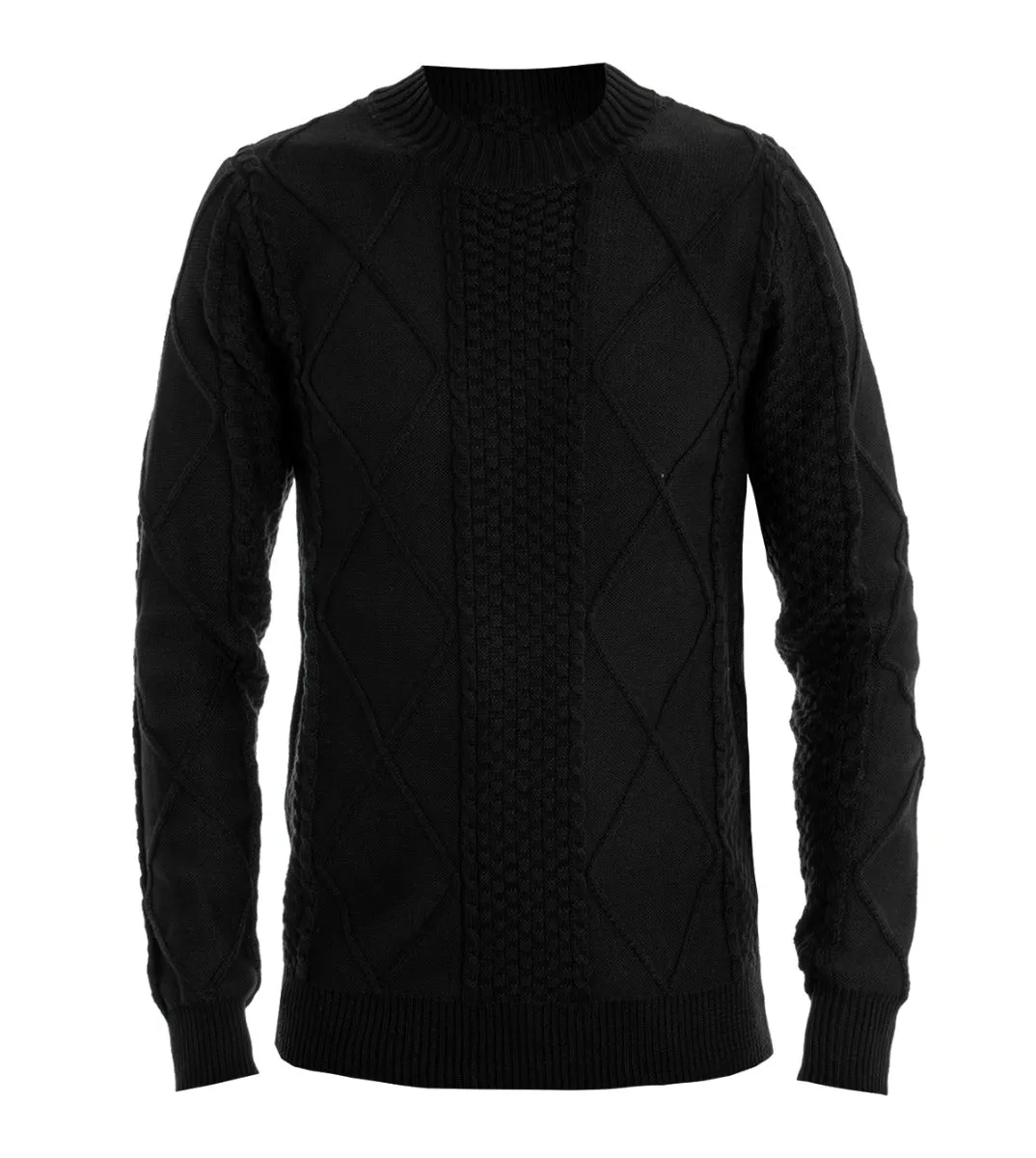 Maglioncino Uomo Maglia Girocollo Pullover Nero Trama Intrecciata GIOSAL-M1864A