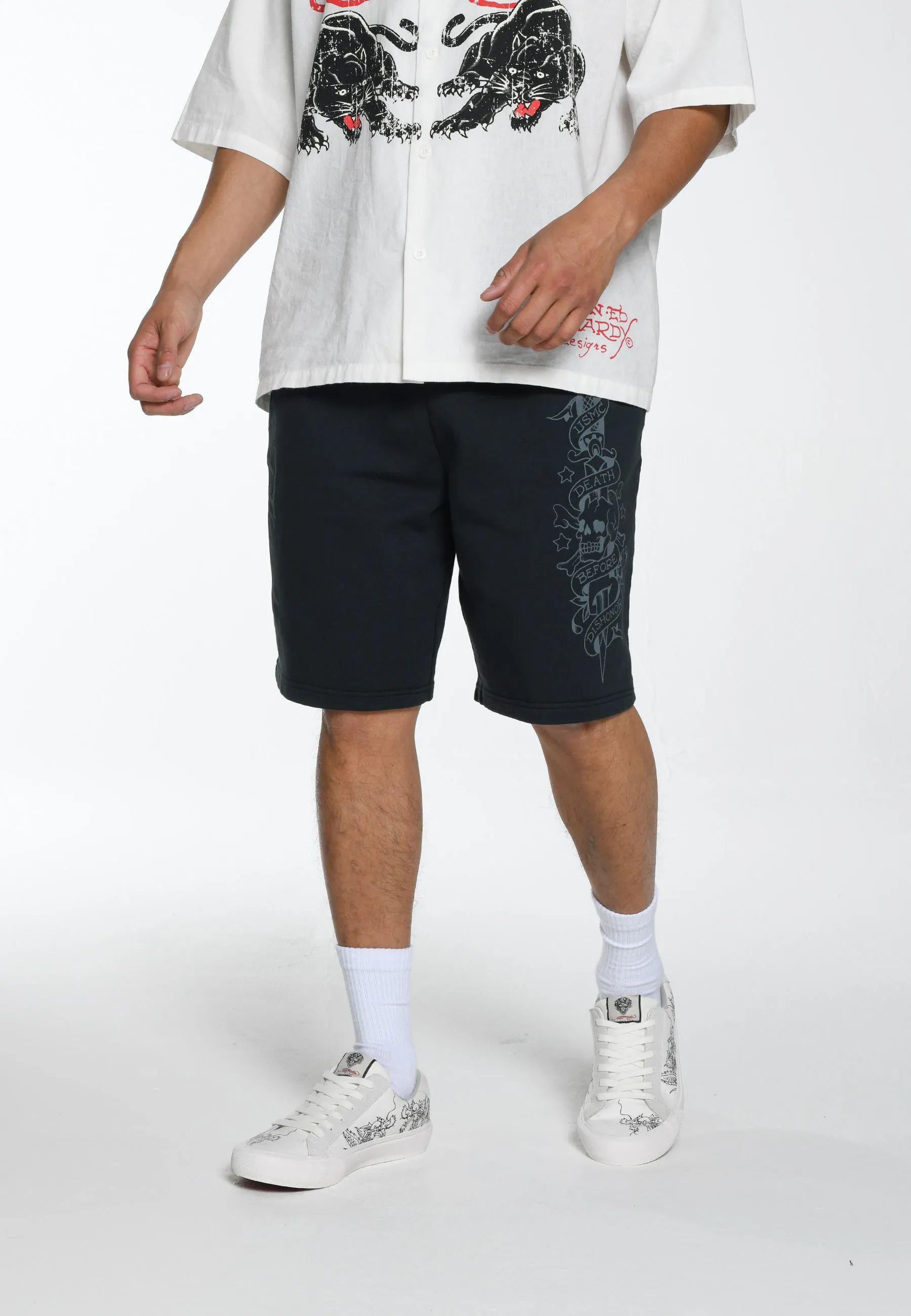 Mens Death Before Mono Sweat Shorts - Washed Black