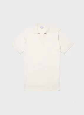 Men's Fine Rib Silk Cotton Polo Shirt in Ecru