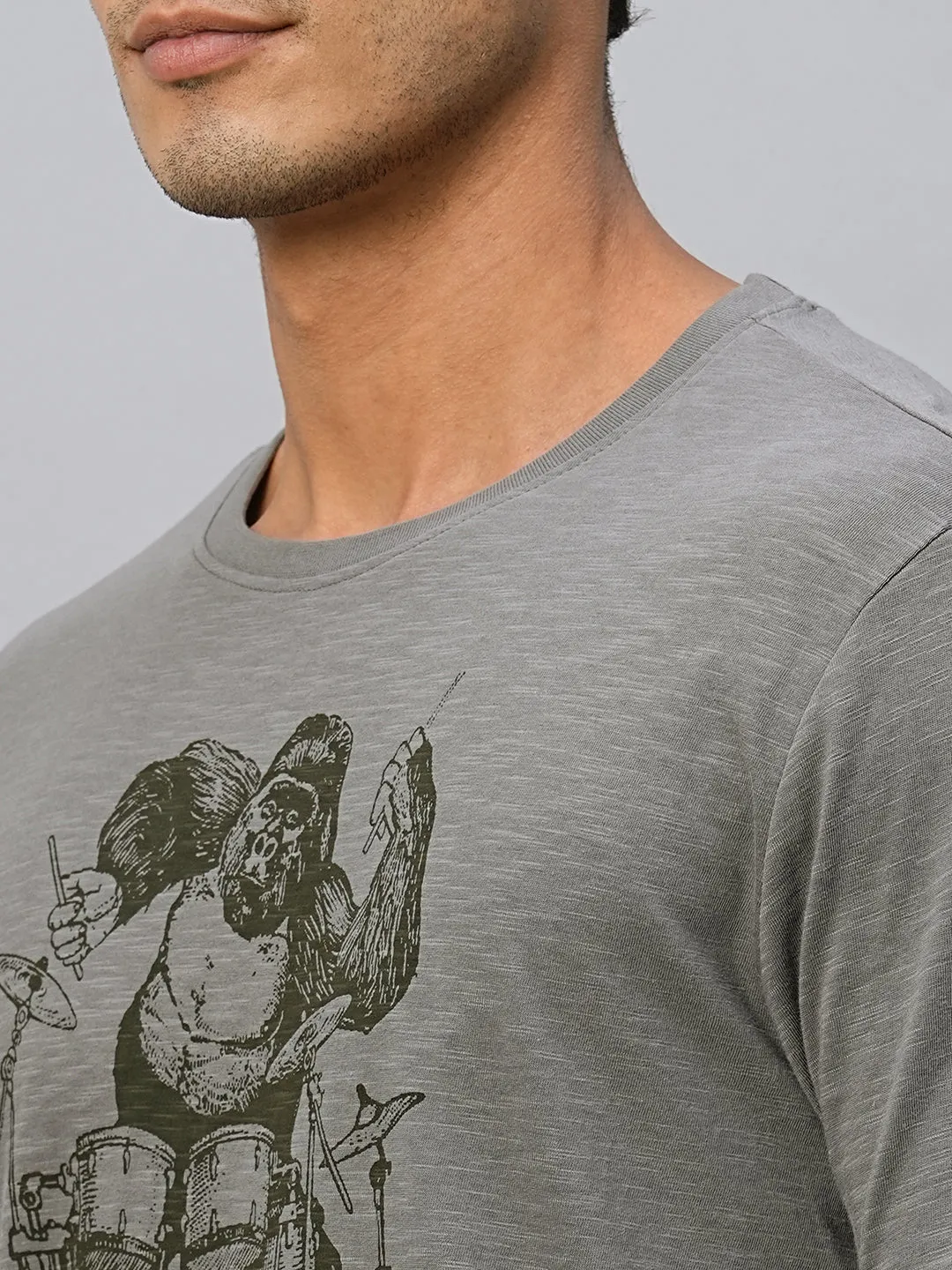 Men's Grey Cotton Regular Fit Tshirt