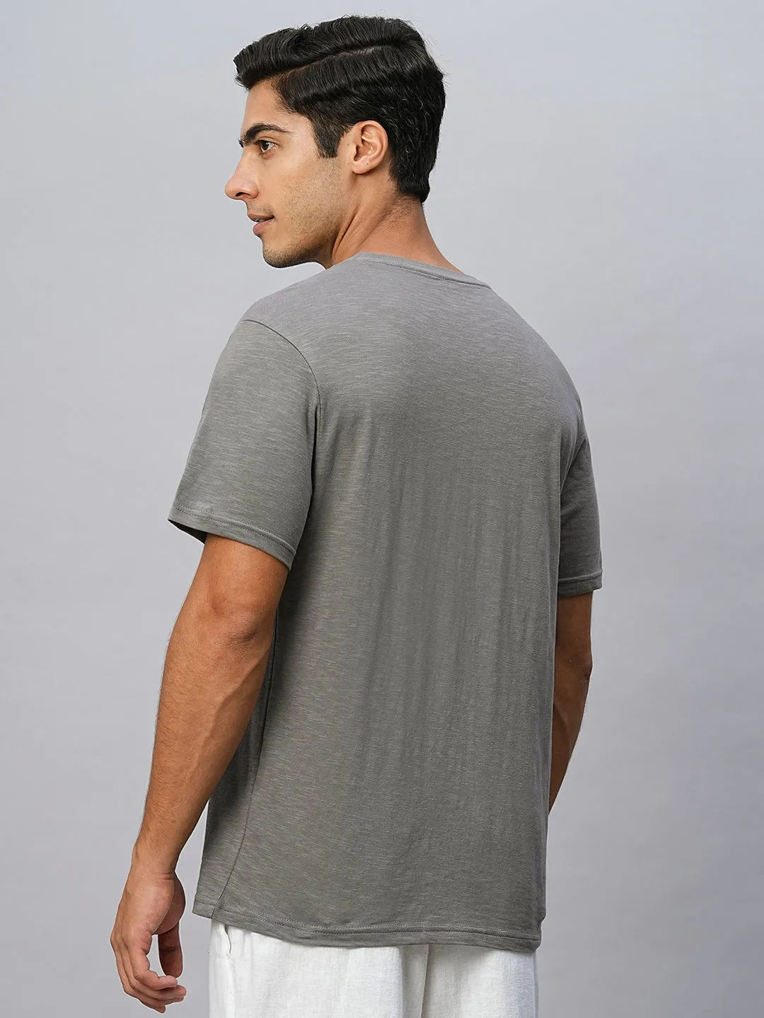 Men's Grey Cotton Regular Fit Tshirt