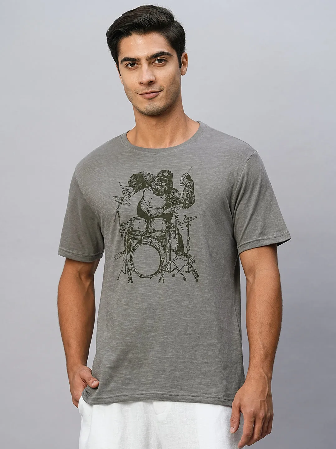 Men's Grey Cotton Regular Fit Tshirt