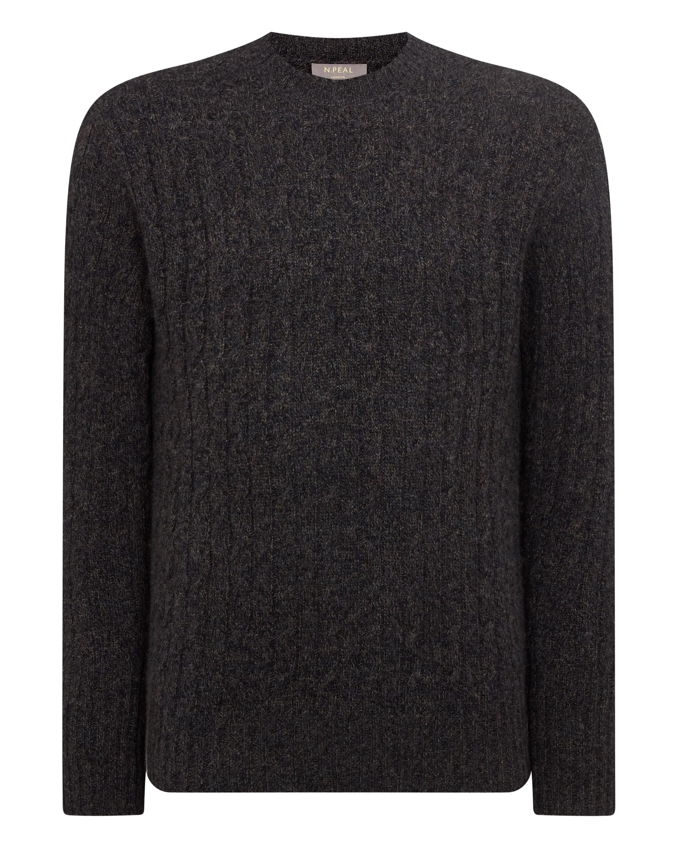 Men's Thames Cable Round Neck Cashmere Jumper Granite Blue