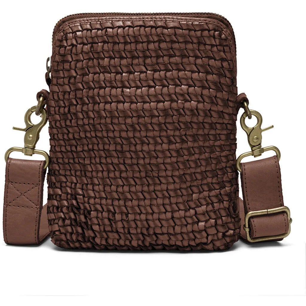 Mobile bag decorated with weaving / 15806 - Brown