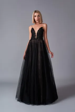 Onyx - Black Lace Gown with Open Back