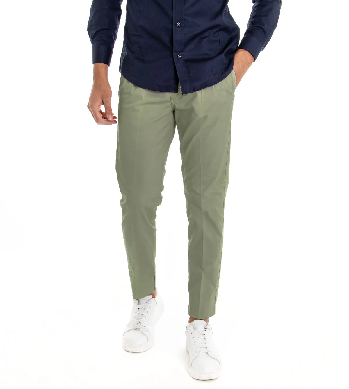 Pantaloni Uomo Tasca America Con Pinces Classico Tinta Unita Verde GIOSAL-P2962A