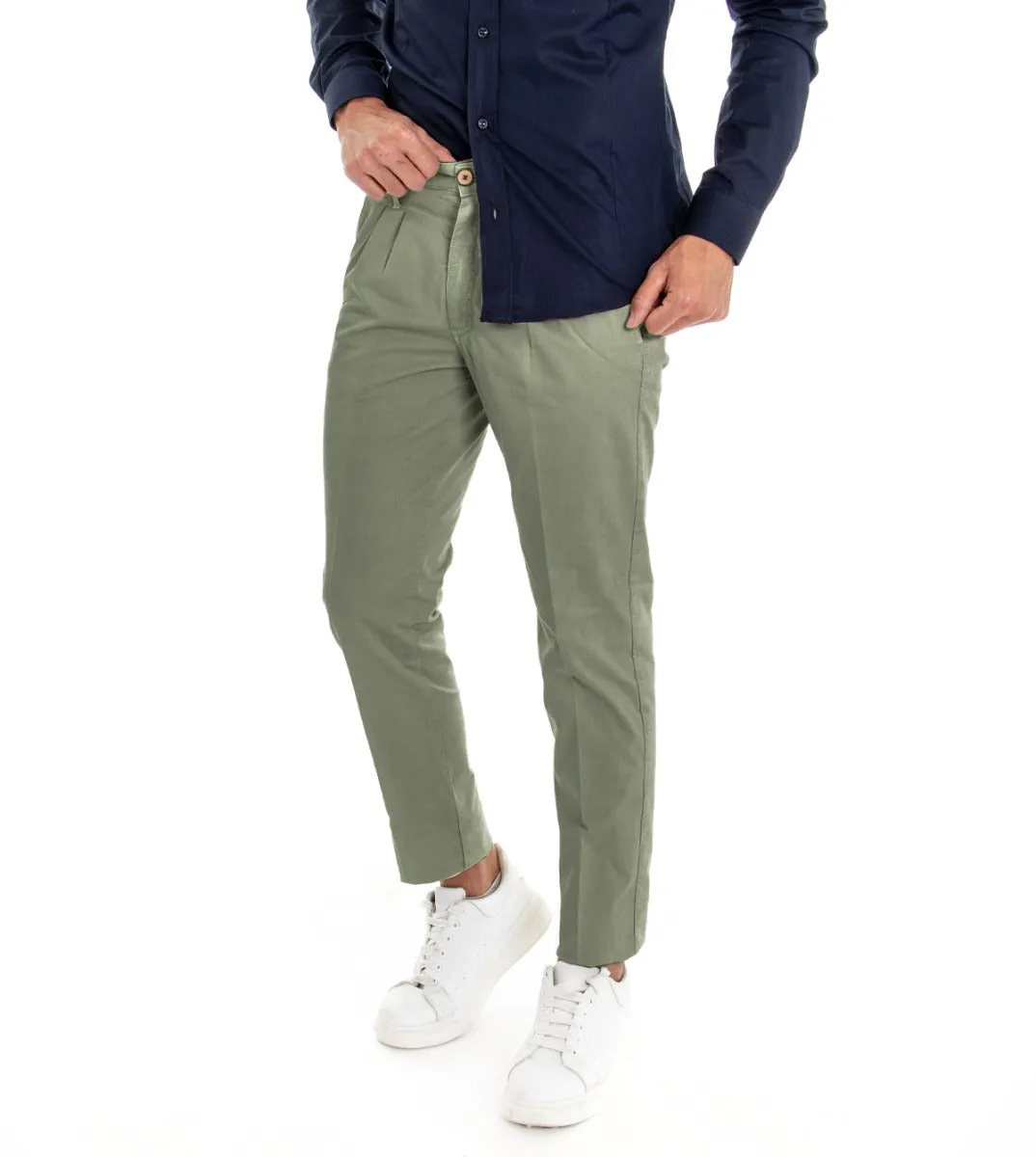 Pantaloni Uomo Tasca America Con Pinces Classico Tinta Unita Verde GIOSAL-P2962A