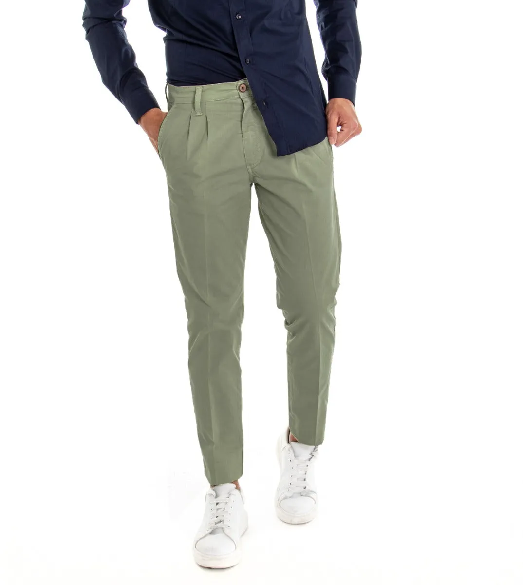 Pantaloni Uomo Tasca America Con Pinces Classico Tinta Unita Verde GIOSAL-P2962A