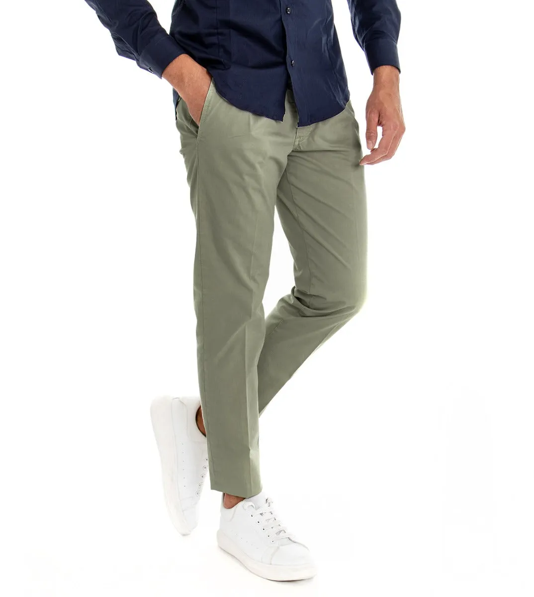 Pantaloni Uomo Tasca America Con Pinces Classico Tinta Unita Verde GIOSAL-P2962A