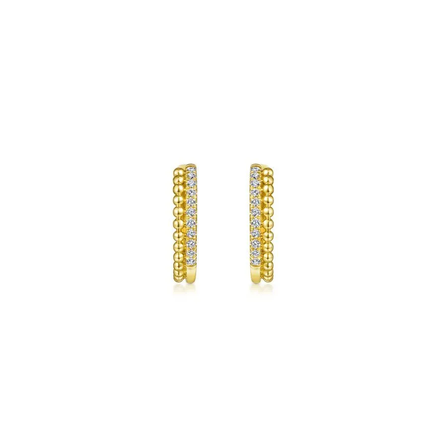 Pave Diamond Huggie Hoops in Yellow Gold