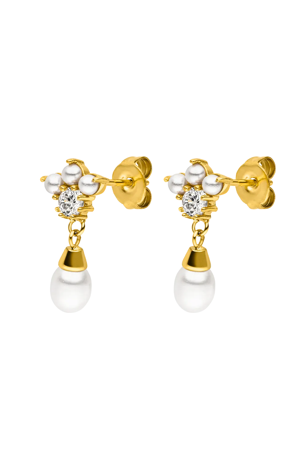 Pearl Zirconia Stud 14K Gold Plated