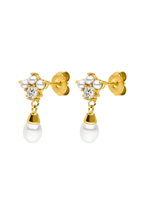 Pearl Zirconia Stud 14K Gold Plated