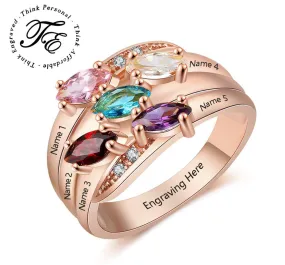 Personalized Mother's Ring 5 Marquis Birthstones Rose Gold IP