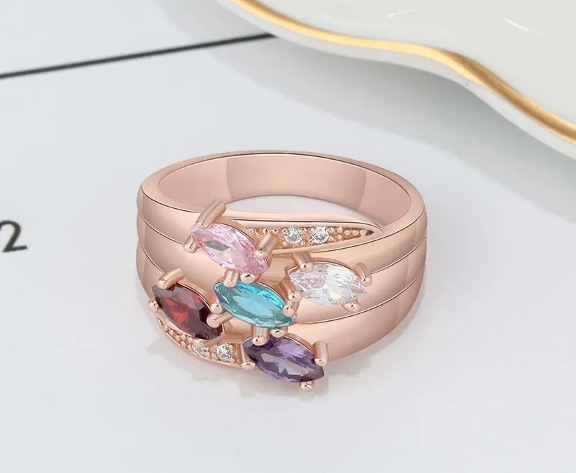 Personalized Mother's Ring 5 Marquis Birthstones Rose Gold IP