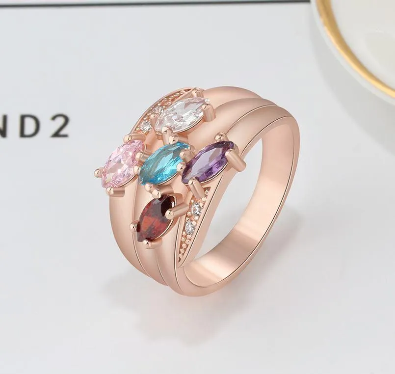 Personalized Mother's Ring 5 Marquis Birthstones Rose Gold IP