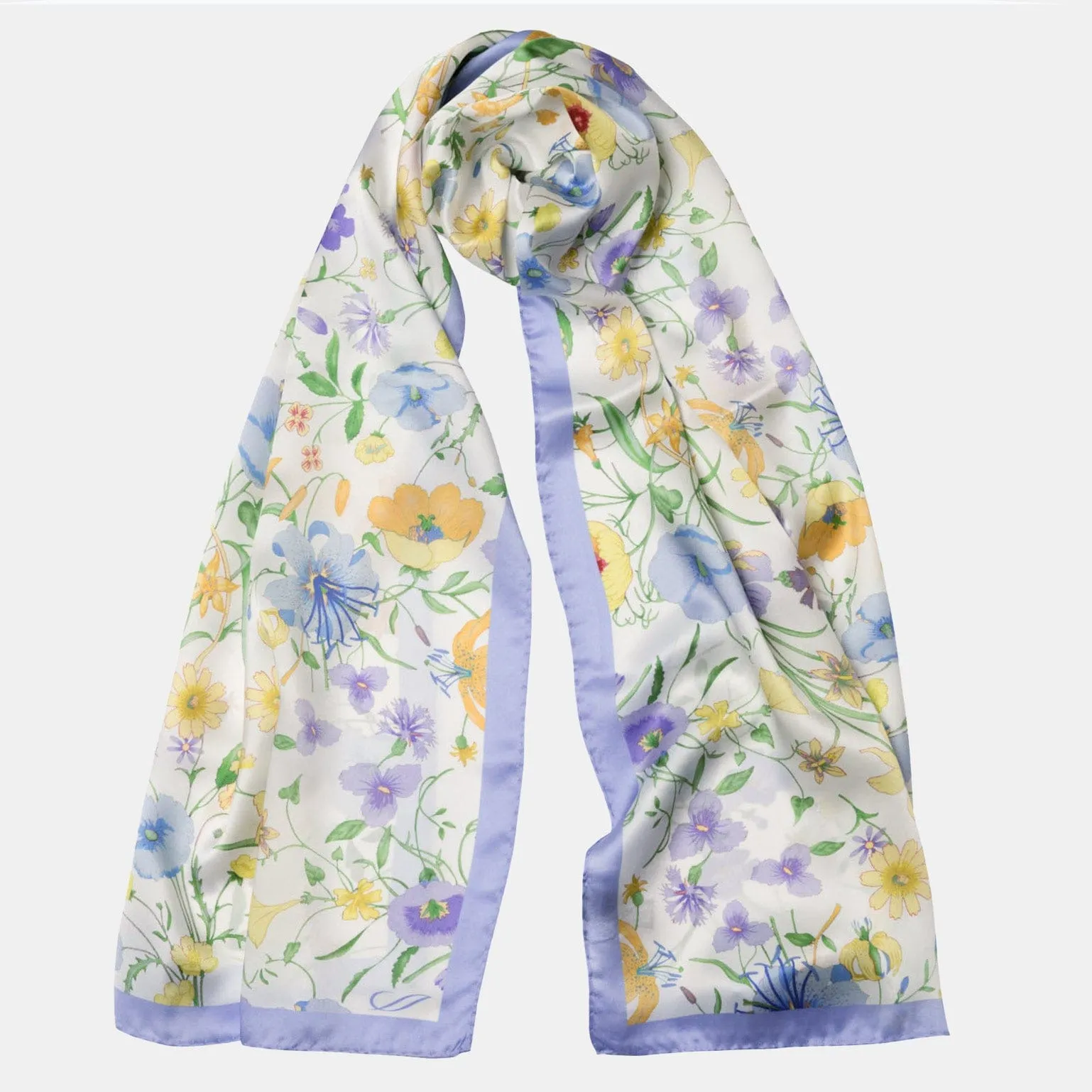 Primavera - Long Satin Silk Scarf - Periwinkle