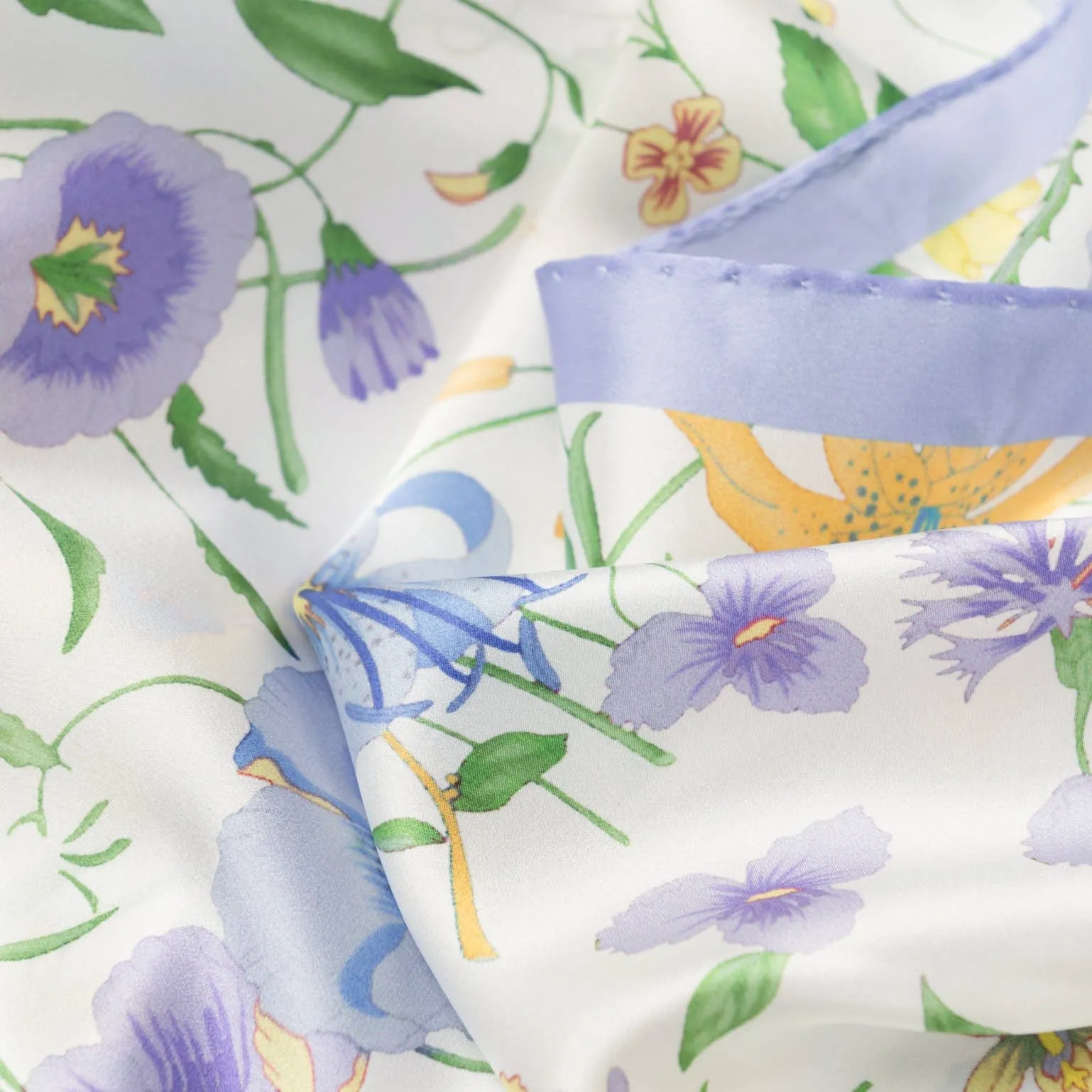 Primavera - Long Satin Silk Scarf - Periwinkle