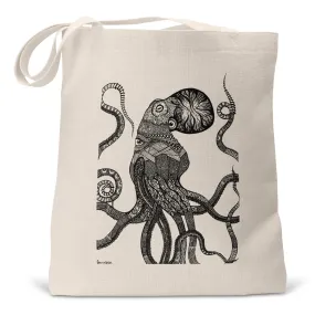 "Ocular Octopus" (Black/White Version) - Small/Large Linen Tote