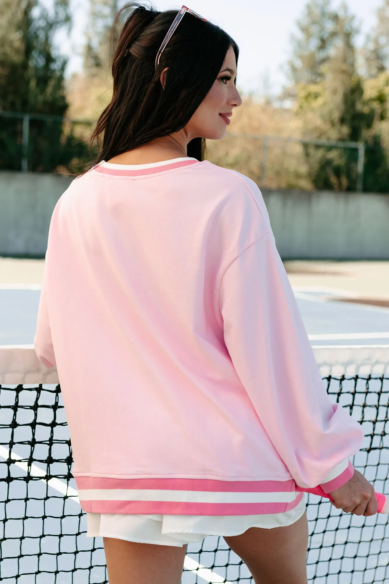 "Sports Club" Sequin Patch Sweatshirt (Light Pink)