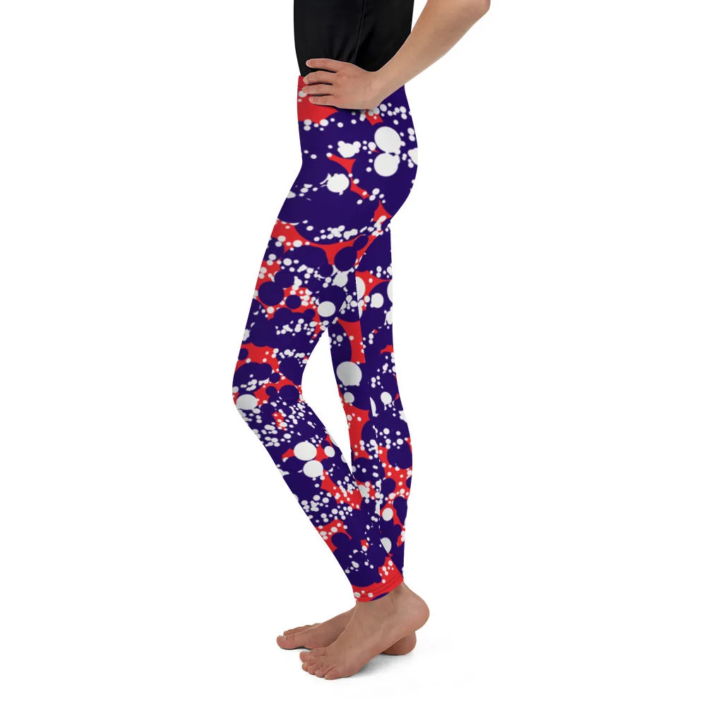 Red White Blue Bubbles Youth Leggings,Girls and Boys Matching Family Outfits