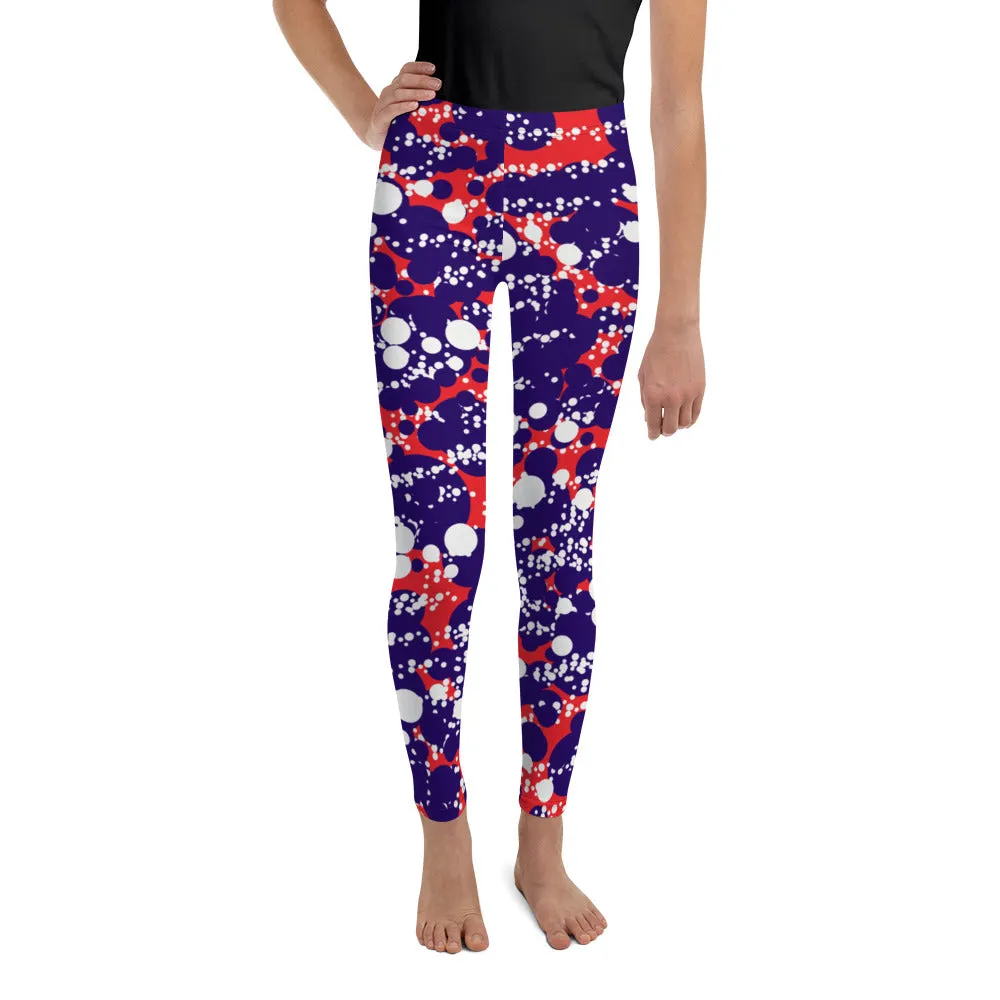 Red White Blue Bubbles Youth Leggings,Girls and Boys Matching Family Outfits