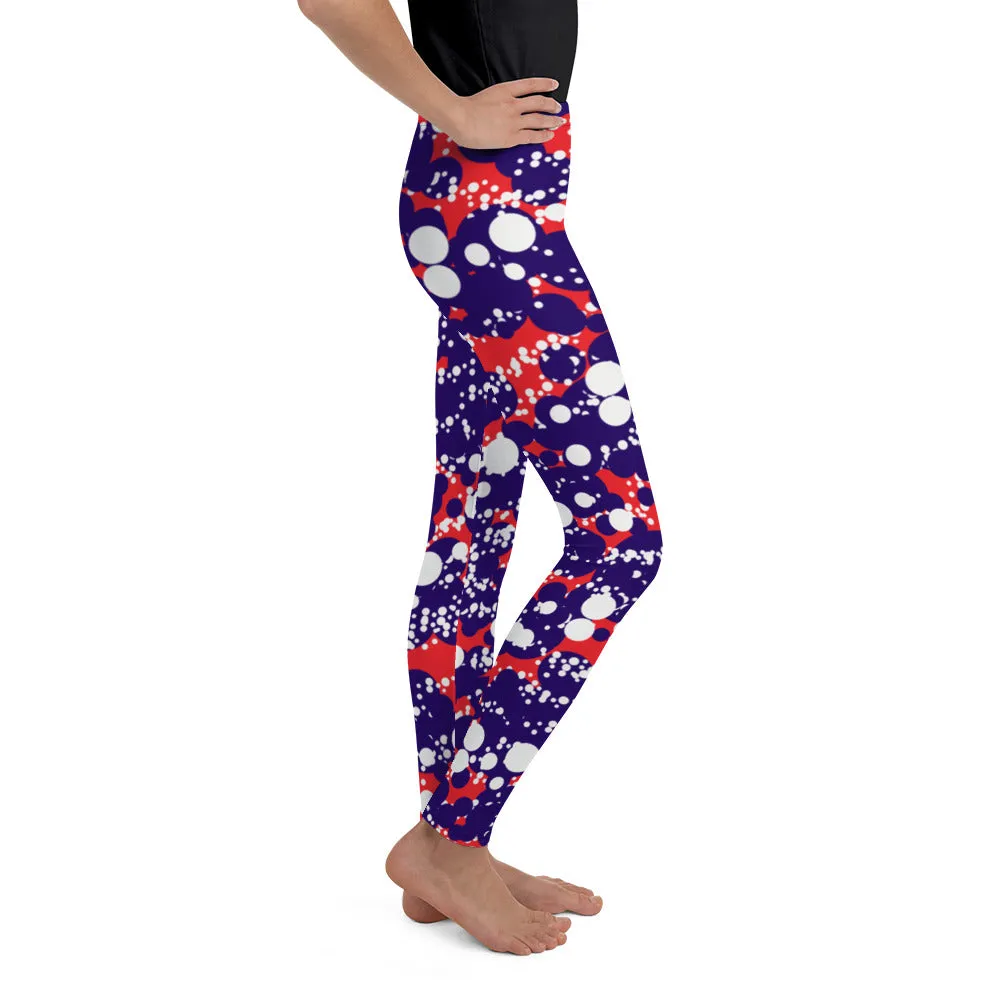 Red White Blue Bubbles Youth Leggings,Girls and Boys Matching Family Outfits