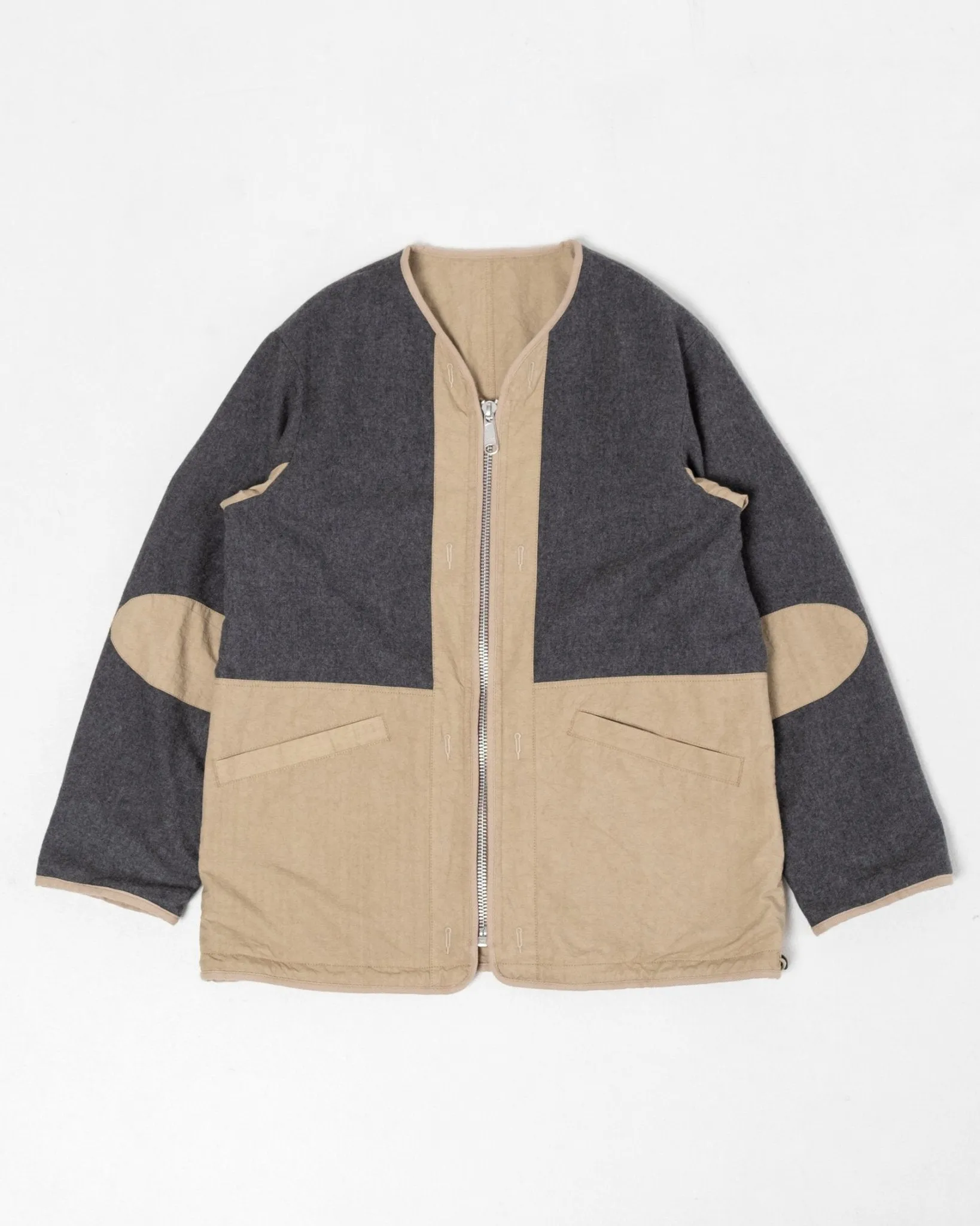 Reversible No Collar Jacket Beige