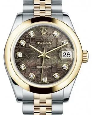 Rolex Datejust 31 Lady Midsize Yellow Gold/Steel Black Mother of Pearl Jubilee Diamond Dial & Smooth Domed Bezel Jubilee Bracelet 178243