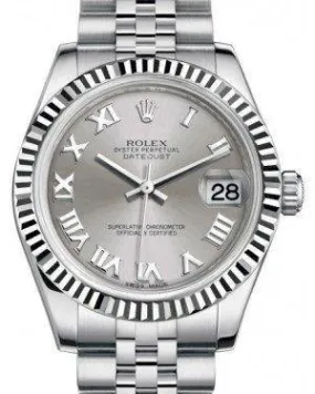 Rolex Datejust 31mm Lady Midsize White Gold/Steel Rhodium Roman Dial & Fluted Bezel Jubilee Bracelet 178274 - NEW