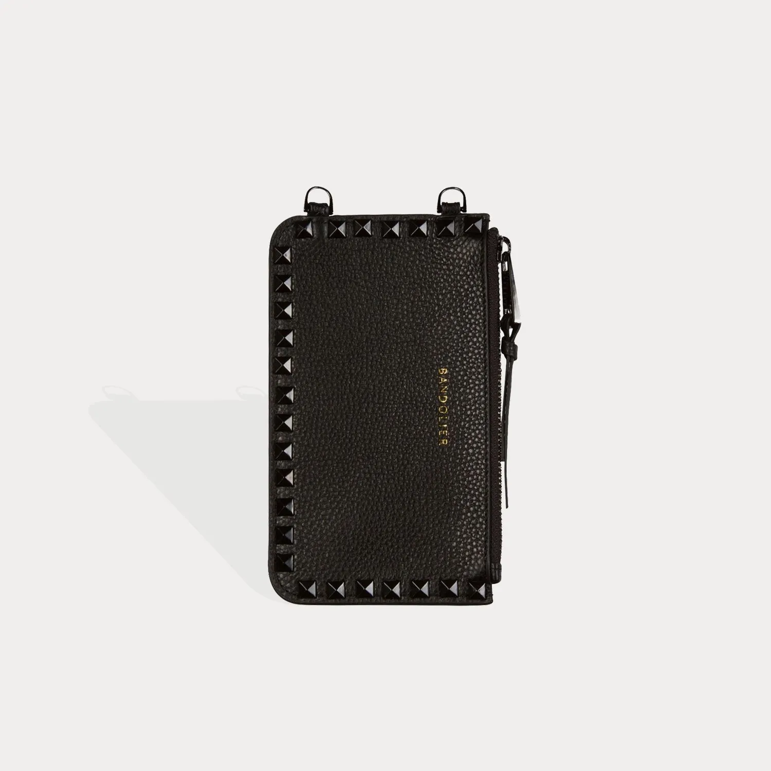 Sarah Pyramid Stud Pebble Leather Zip Pouch - Black/Pewter