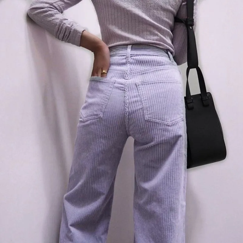 Slim Fit Cord Pants Straight Leg Corduroy Trousers