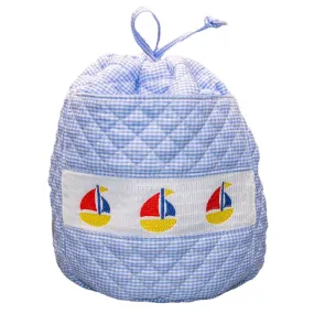 Smocked Blue Sailboat Ditty Bag